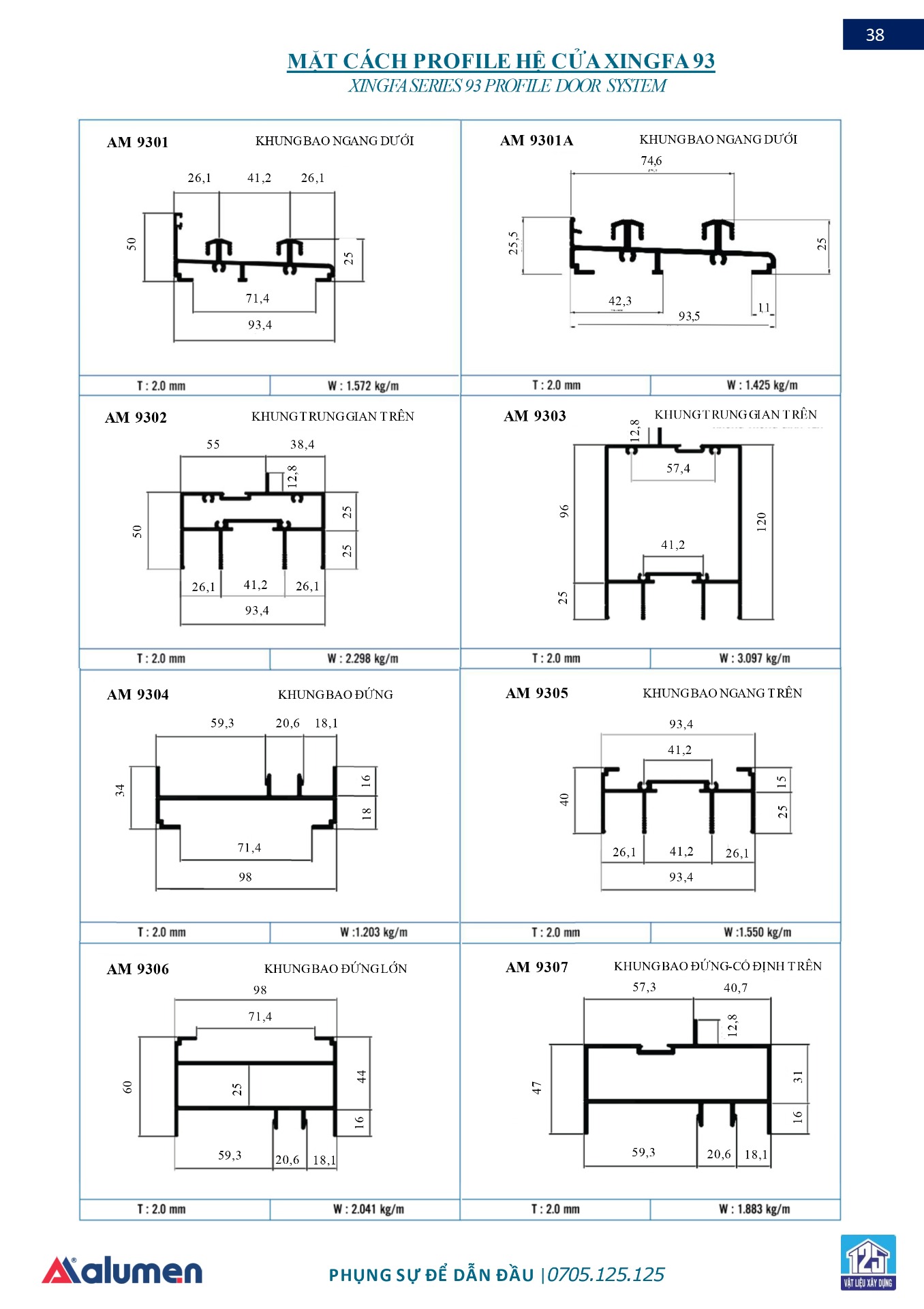 Mặt cắt cửa nhôm xingfa hệ 93