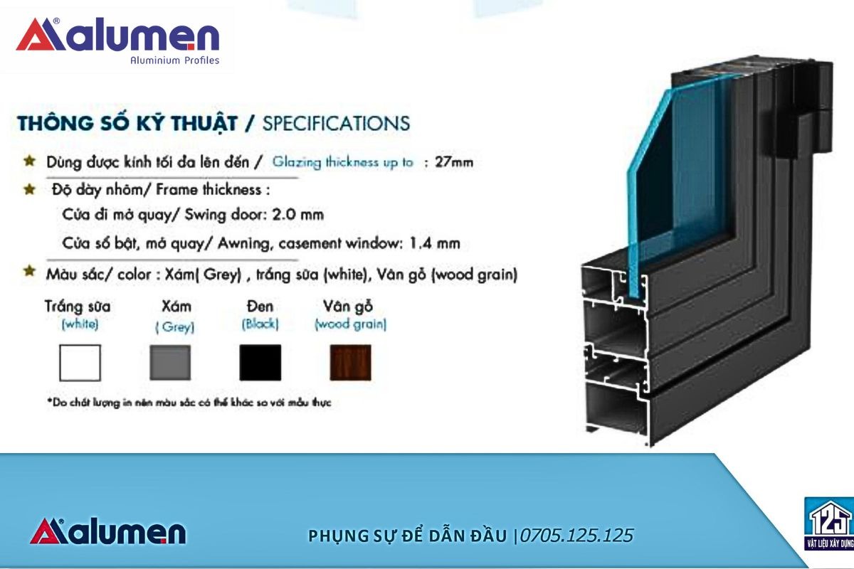 Thông số kỹ thuật của nhôm Xingfa Alumen hệ 55.