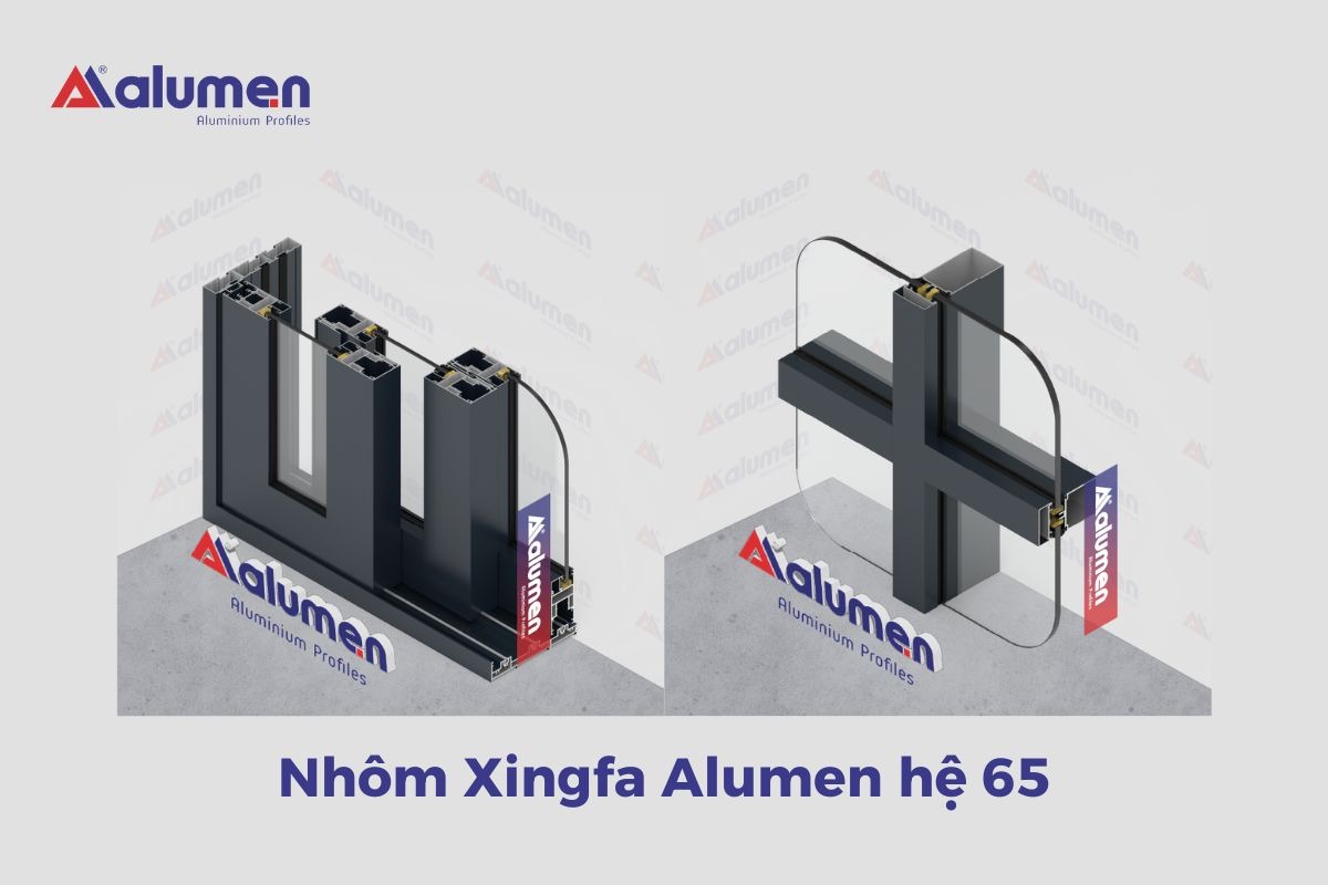 Nhôm Xingfa hệ 65 có thiết kế rãnh C và mở rộng độ dày tăng cường khả năng chịu lực, thiết kế không gân tăng tính thẩm mỹ.