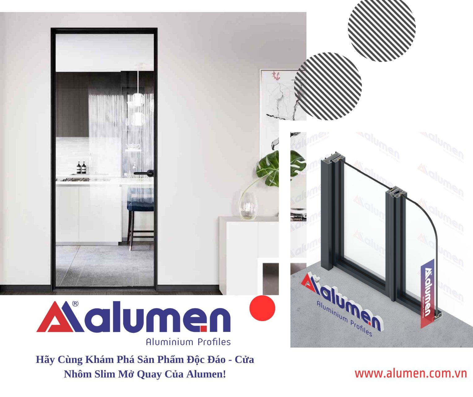 Cửa nhôm Alumen Slim mở quay chất lượng cao, nâng tầm không gian kiến trúc của bạn.