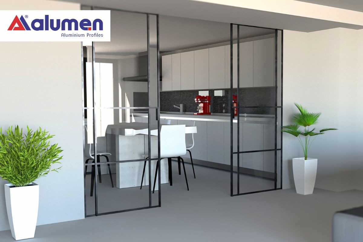 Cửa nhôm hệ Slim thường dùng để chia không gian, thay thế cho các bức tường.