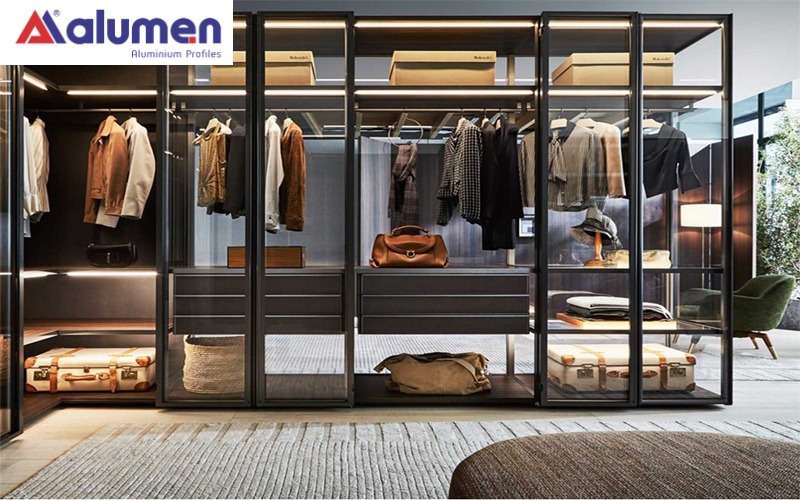 Mẫu tủ quần áo nhôm kính trong hiện đại, sang trọng