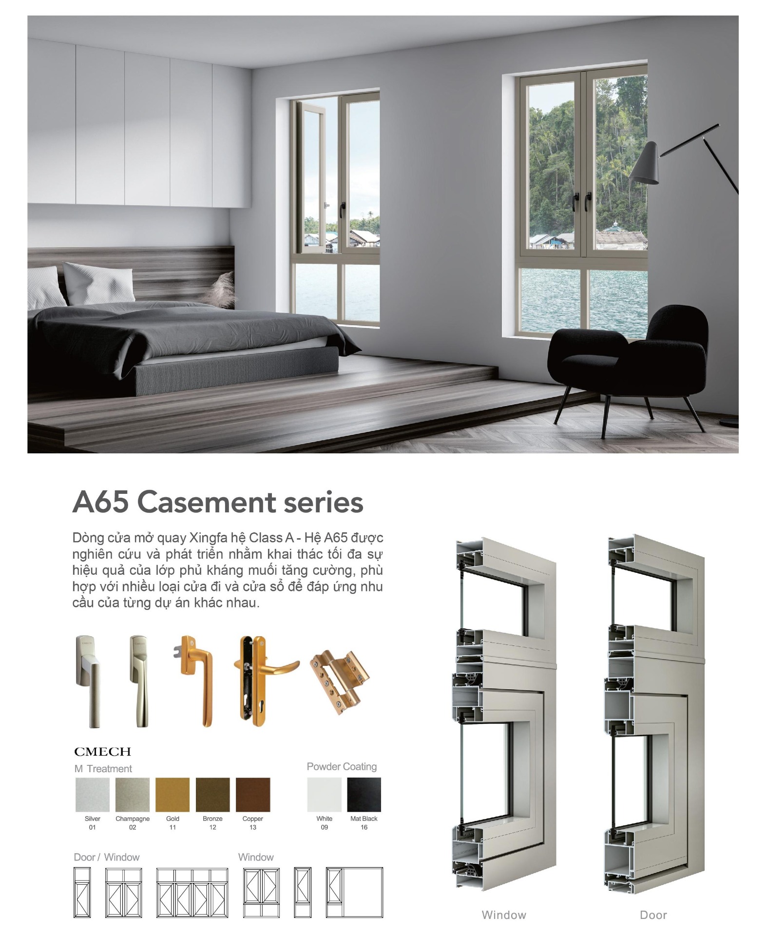 Cửa nhôm Xingfa hệ 65 làm từ nhôm Xingfa hệ 65 có thiết kế rãnh C đạt chuẩn châu Âu